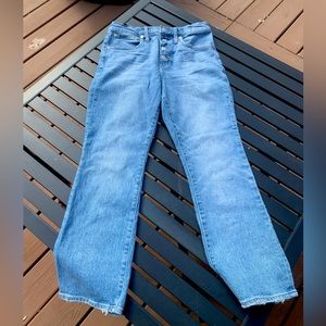 Madewell “Demiboot” high rise light wash jeans
